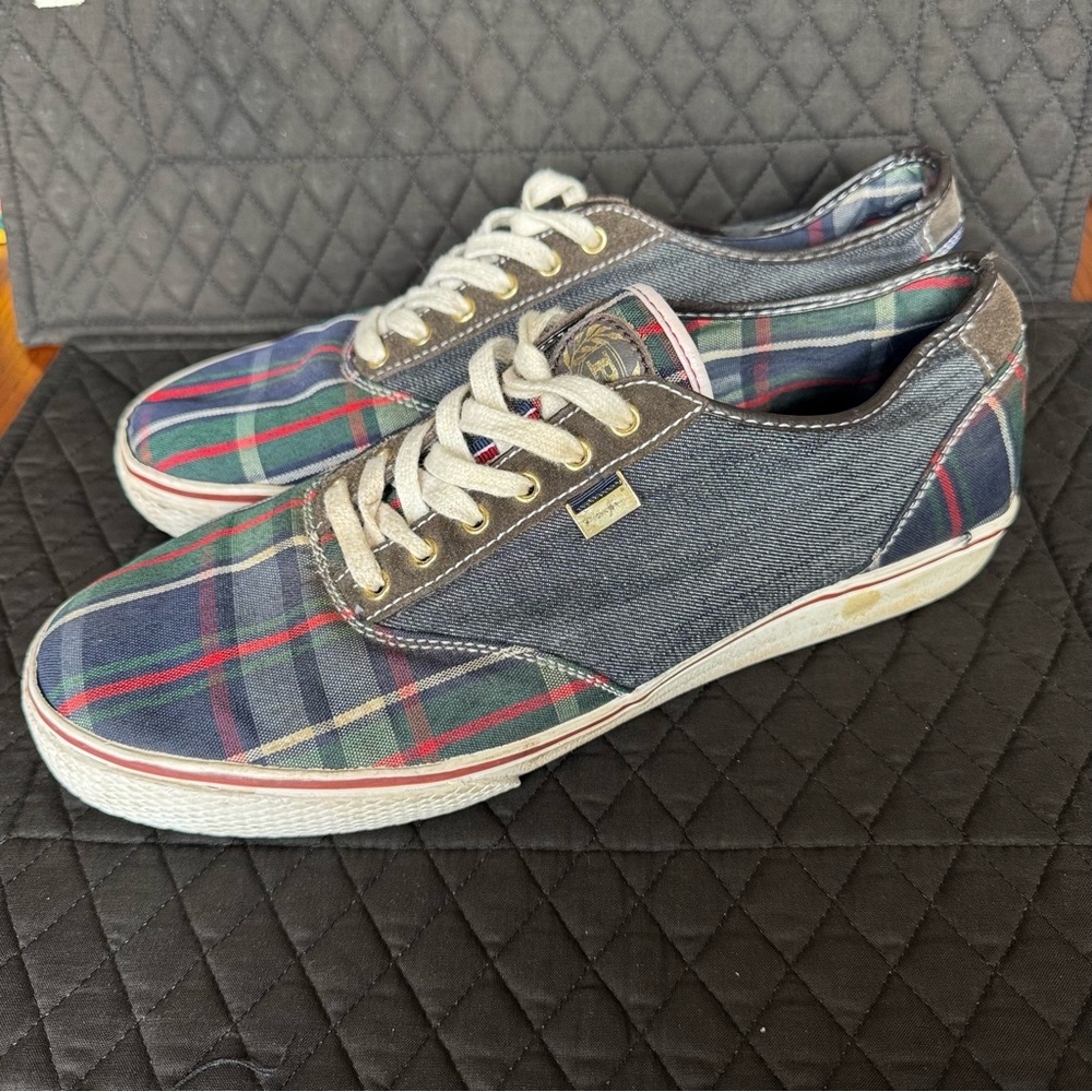 Phat Farm Men's Canvas Plaid & Denim Lace Up Sneakers Size 12